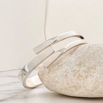 Solid Sterling Silver Chunky Interlaced Hinged Bangle, 2 of 9