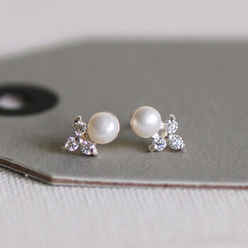Sterling Silver Pearl And Diamante Earrings, 4 of 5