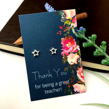 Well Done Graduation Sterling Silver Open Star Earrings, 2 of 12