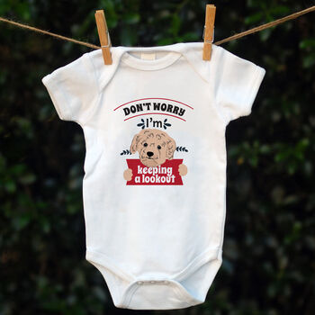 Personalised Dog Babygrow Keeping A Lookout, 2 of 12