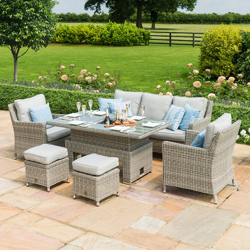 Hand Woven Rattan Sofa Dining Set Grey By Garden Chic