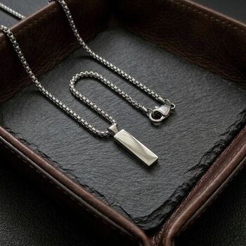 Box Chain Bar Pendant Silver, 7 of 9