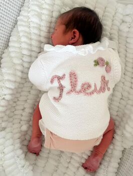 Personalised White Frill Name Cardigan,Baby Gift, 6 of 7