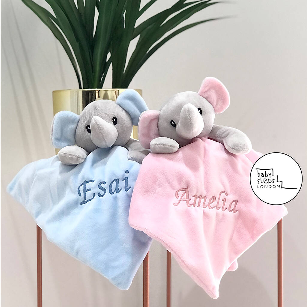 Personalised Name Elephant Comforter Super Soft Toy, 1 of 6