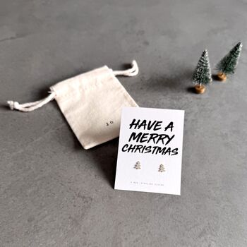 Have A Merry Christmas Tree Earrings In Sterling Silver, 2 of 5