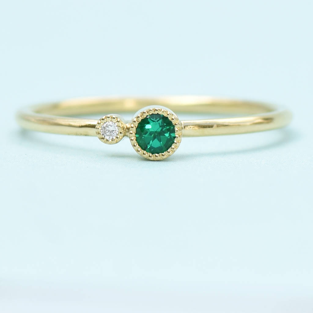 emerald stacking ring, diamond accent, solid 18ct gold by lilia nash ...