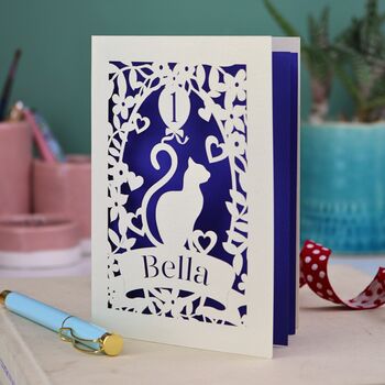 Personalised Papercut Cat Birthday Card, 6 of 7