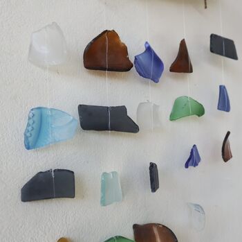 Driftwood Colourful Recycled Blue Glass Wind Chime, 5 of 6