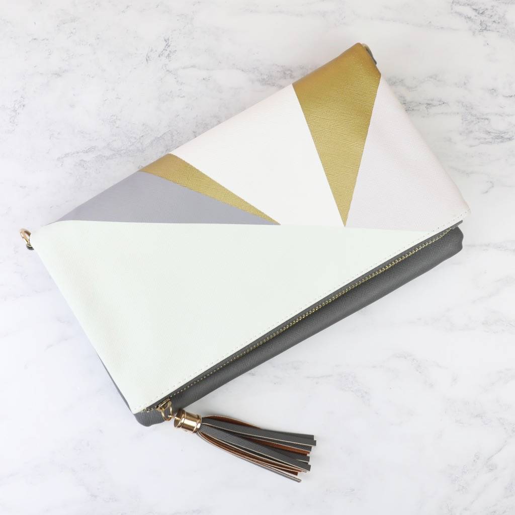 grey and mint geometric clutch bag by lisa angel