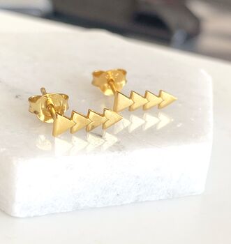Tiny Gold Plated Arrow Stud Earrings, 2 of 4