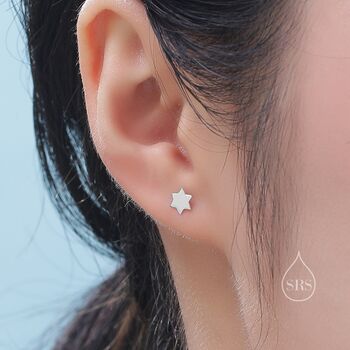 Sterling Silver Minimalist Star Of David Star Stud Earrings, 4 of 12