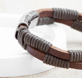 Personalised Men's Brown Leather Twisted Cord Bracelet, 4 of 4