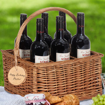 Personalised Wicker Wine Bottle Carrier Basket Gift, 6 of 8