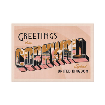 Greetings From Cornwall Retro Postcard Style Art Print, 2 of 5