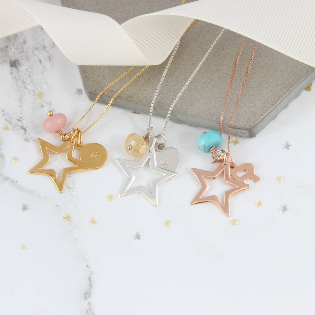 Personalised Open Star Necklace With Birthstones, 1 of 12