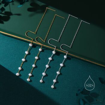 Sterling Silver Genuine Freshwater Pearl U Shape Threader Earrings, 7 of 11