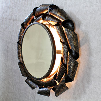 Afrodyta Antique Copper Sunburst Rays Light Wall Mirror, 2 of 4