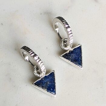 'Triangle' Lapis Lazuli Sterling Silver Hoop Earrings, 2 of 5