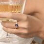 Blue Sapphire Oval Cut Three Stone Engagement Ring In Sterling Silver, thumbnail 6 of 12