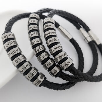 Mens Leather Bracelet With Personalised Rings, 5 of 7