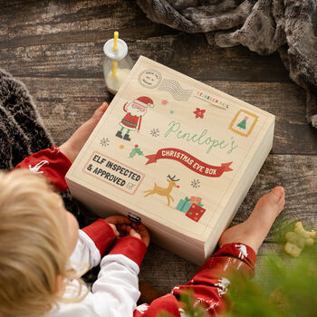 Personalised Children's Santa Christmas Eve Wooden Box, 6 of 12
