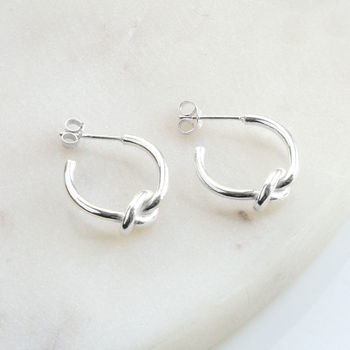 Sterling Silver Contemporary Knot Stud Hoop Earrings, 3 of 4