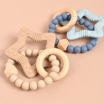 Personalised Blue Wood And Silicon Teether For Baby, 3 of 3