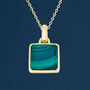 Square Yellow Gold Plated Malachite Necklace, thumbnail 3 of 11