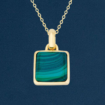 Square Yellow Gold Plated Malachite Necklace, 3 of 11