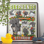 Elephants Using The Bathroom, Funny Toilet Art, thumbnail 1 of 8