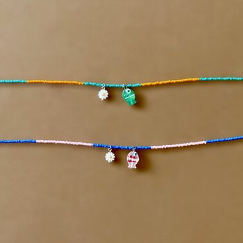 Colourful Beaded Fish And Flower Charm Necklace, 2 of 3