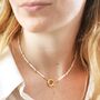 Round Clasp And Pearls Necklace In Gold, thumbnail 4 of 5