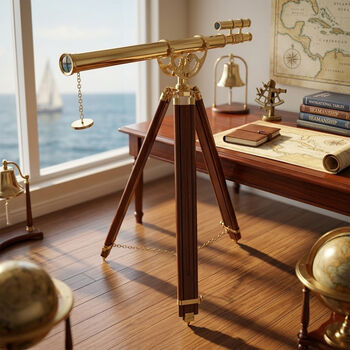 Custom 60 Inch Antique Style Brass Telescope With Tripod, 8 of 9