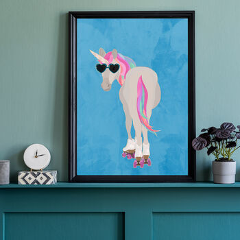 Custom Personalised Unicorn Rollerskating Art Print For Her, 5 of 8