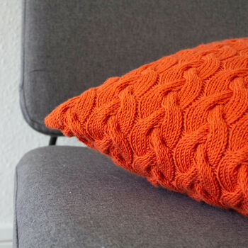 Hand Knit Lattice Cable Cushion In Tangerine, 2 of 4