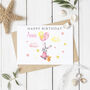 Personalised Pink Rabbit And Balloons Birthday Card, thumbnail 1 of 2