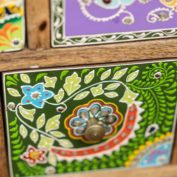 Hand Painted Bohemian Nine Drawer Cabinet Chest, 6 of 7