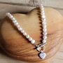 Cream Freshwater Pearl Heart Charm Necklace, thumbnail 1 of 2