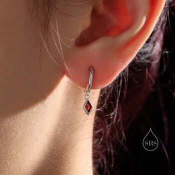 Very Tiny Rhombus Garnet Red Cz Huggie Hoop In Sterling Silver, 6 of 12