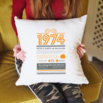 Personalised 50th Birthday Gift 1974 Cushion, 2 of 9