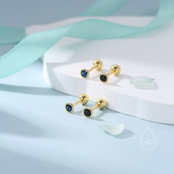 Sterling Silver Black Cz Bezel Earrings, 7 of 12