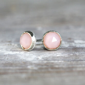 Pink Opal Stud Earrings Silver Or Gold, 4 of 11