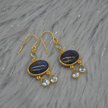 Labradorite Blue Topaz Silver Earrings, 4 of 8