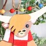 Highland Cow Coo With Scarf Christmas Tree Decoration, thumbnail 2 of 3