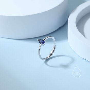 Sterling Silver Created Blue Sapphire Droplet Ring, 2 of 12