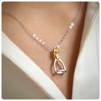 Personalised Sterling Silver And Gold Stirrup Necklace, 2 of 12