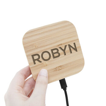 Personalised Bamboo Wireless Charger Pad, 6 of 7
