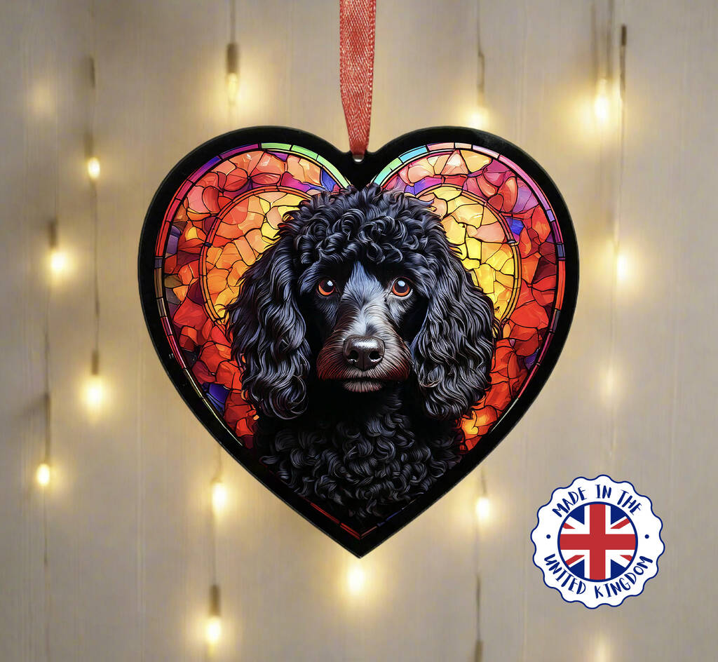 Poodle Stained Glass Effect Heart Suncatcher, 1 of 7