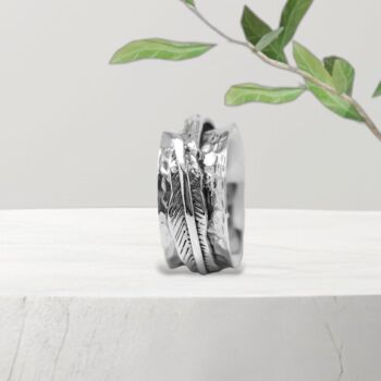 Personalised Feather Spinner Ring In Sterling Silver, 4 of 12