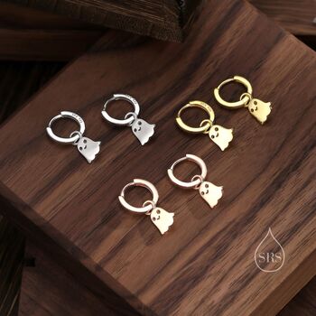 Sterling Silver Little Ghost Huggie Hoop Earrings, 2 of 10